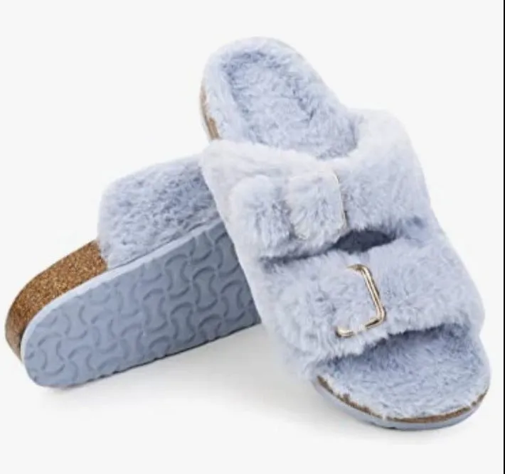 Furry Soft Cork Slippers 4  colors