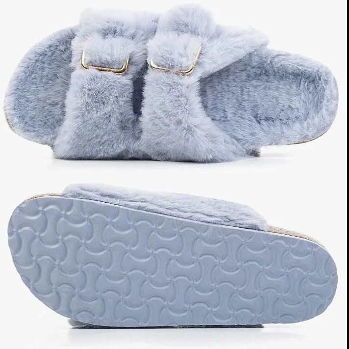 Furry Soft Cork Slippers 4  colors