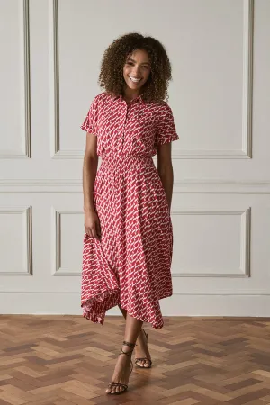 Geo Print Hanky Hem Midi Dress