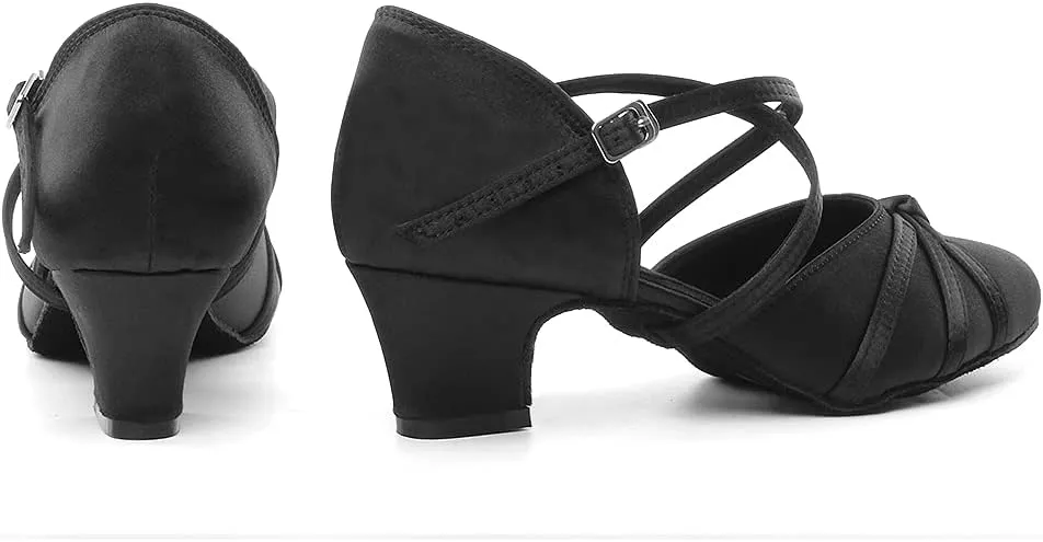 HIPPOSEUS Women's Satin Ballroom Dance Shoes Low Heel Closed Toe Latin Salsa Tango Dancing Shoes for Wedding Party,Model YC117