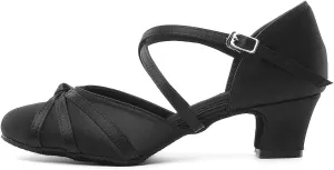 HIPPOSEUS Women's Satin Ballroom Dance Shoes Low Heel Closed Toe Latin Salsa Tango Dancing Shoes for Wedding Party,Model YC117
