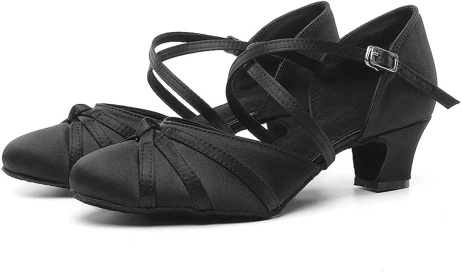 HIPPOSEUS Women's Satin Ballroom Dance Shoes Low Heel Closed Toe Latin Salsa Tango Dancing Shoes for Wedding Party,Model YC117