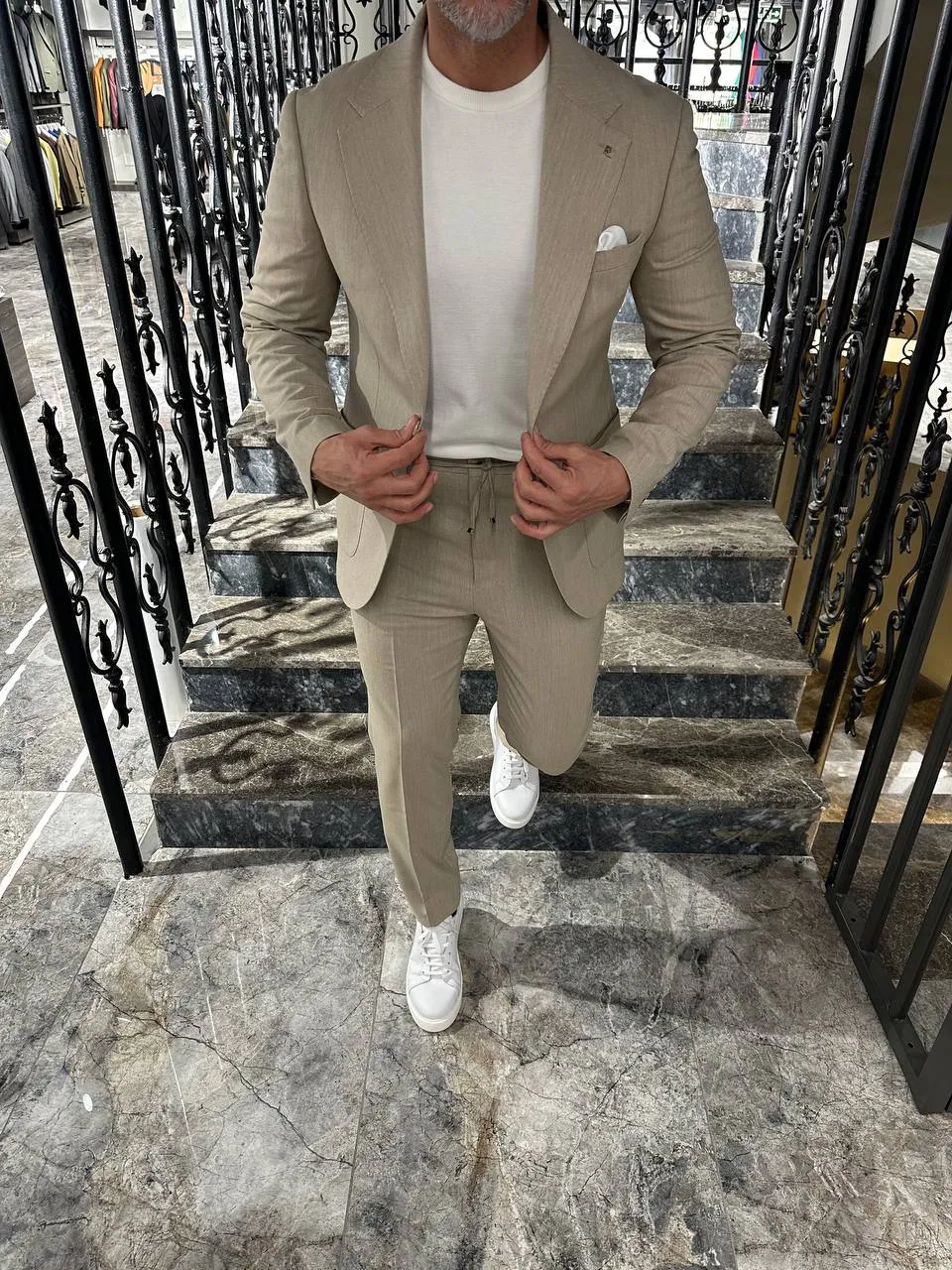 HolloMen Sand Beige Linen Drawstring Suit