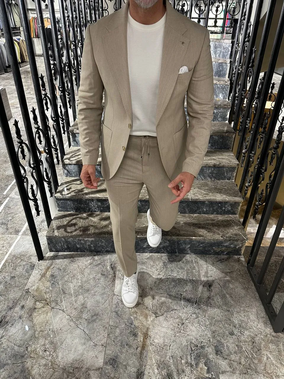 HolloMen Sand Beige Linen Drawstring Suit
