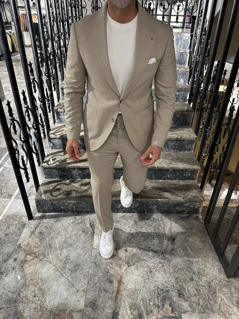 HolloMen Sand Beige Linen Drawstring Suit