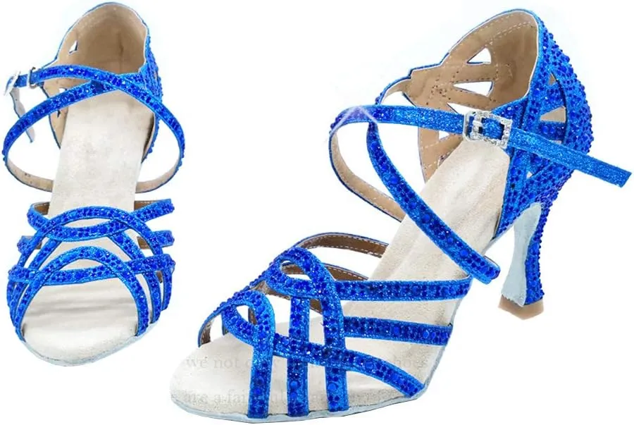 HROYL Women Rhinestone Ballroom Dance Shoes Latin Salsa Practice Performance Dance Shoes YCL357