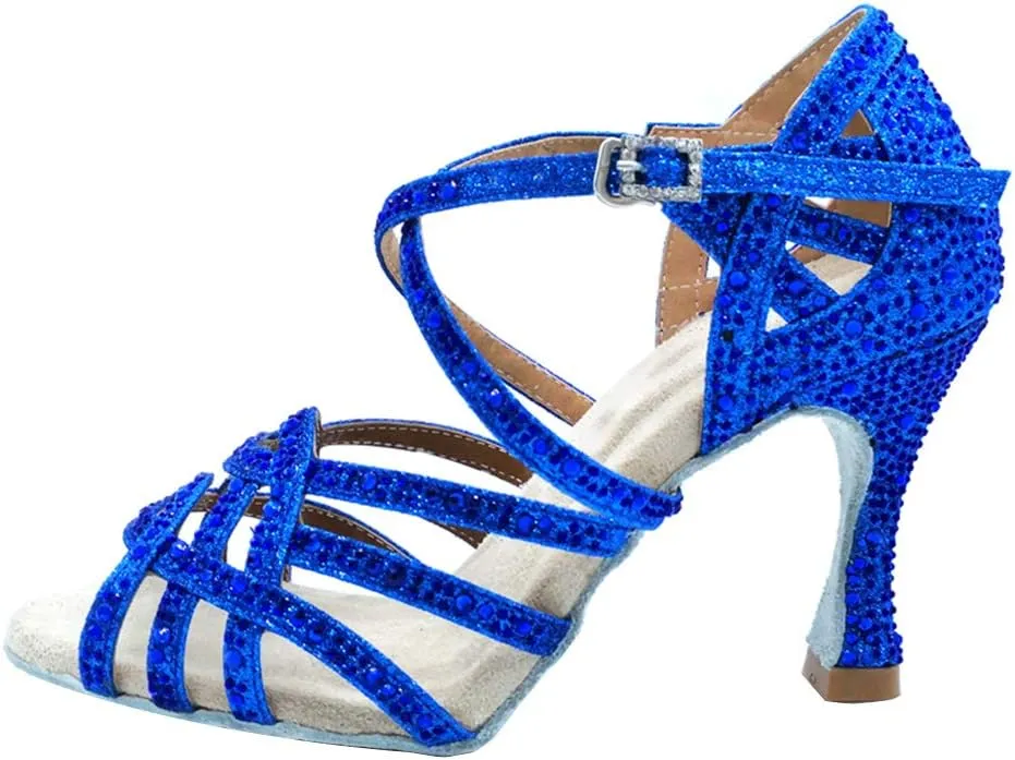 HROYL Women Rhinestone Ballroom Dance Shoes Latin Salsa Practice Performance Dance Shoes YCL357