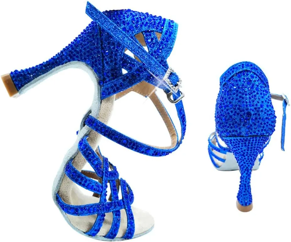 HROYL Women Rhinestone Ballroom Dance Shoes Latin Salsa Practice Performance Dance Shoes YCL357
