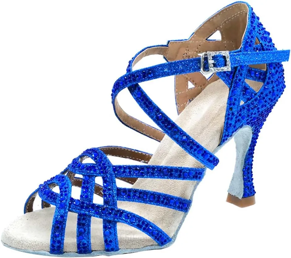 HROYL Women Rhinestone Ballroom Dance Shoes Latin Salsa Practice Performance Dance Shoes YCL357