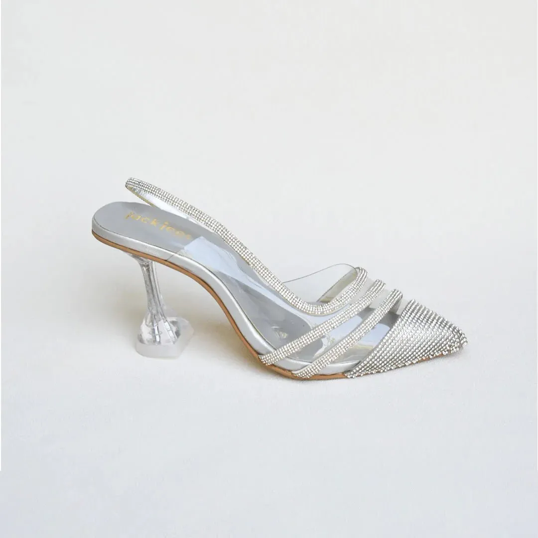 Jack Jees- Rhinestone Crystal Heels Silver