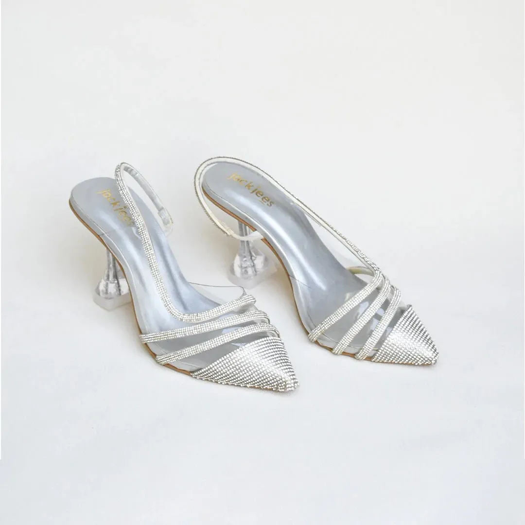 Jack Jees- Rhinestone Crystal Heels Silver