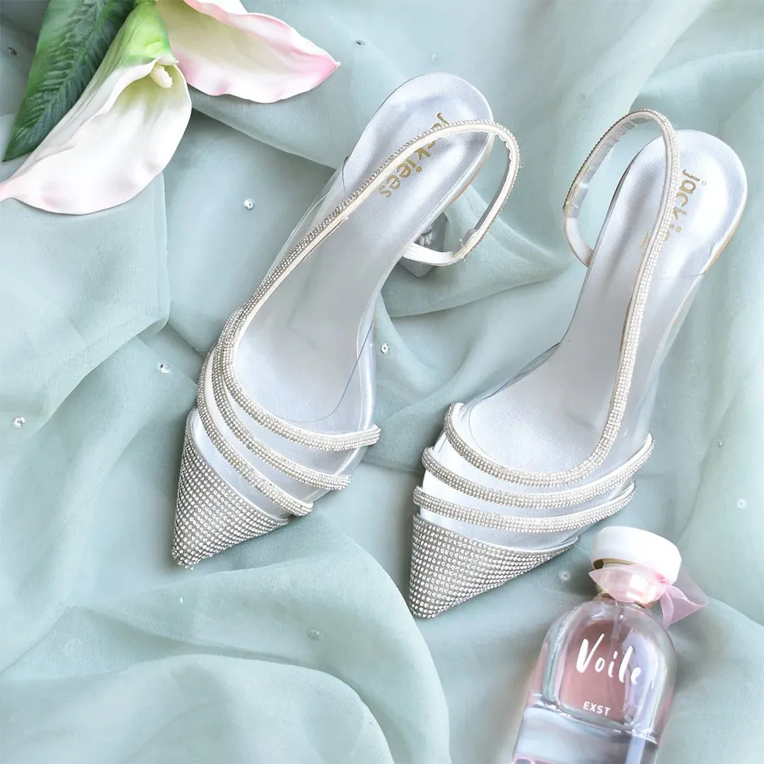 Jack Jees- Rhinestone Crystal Heels Silver