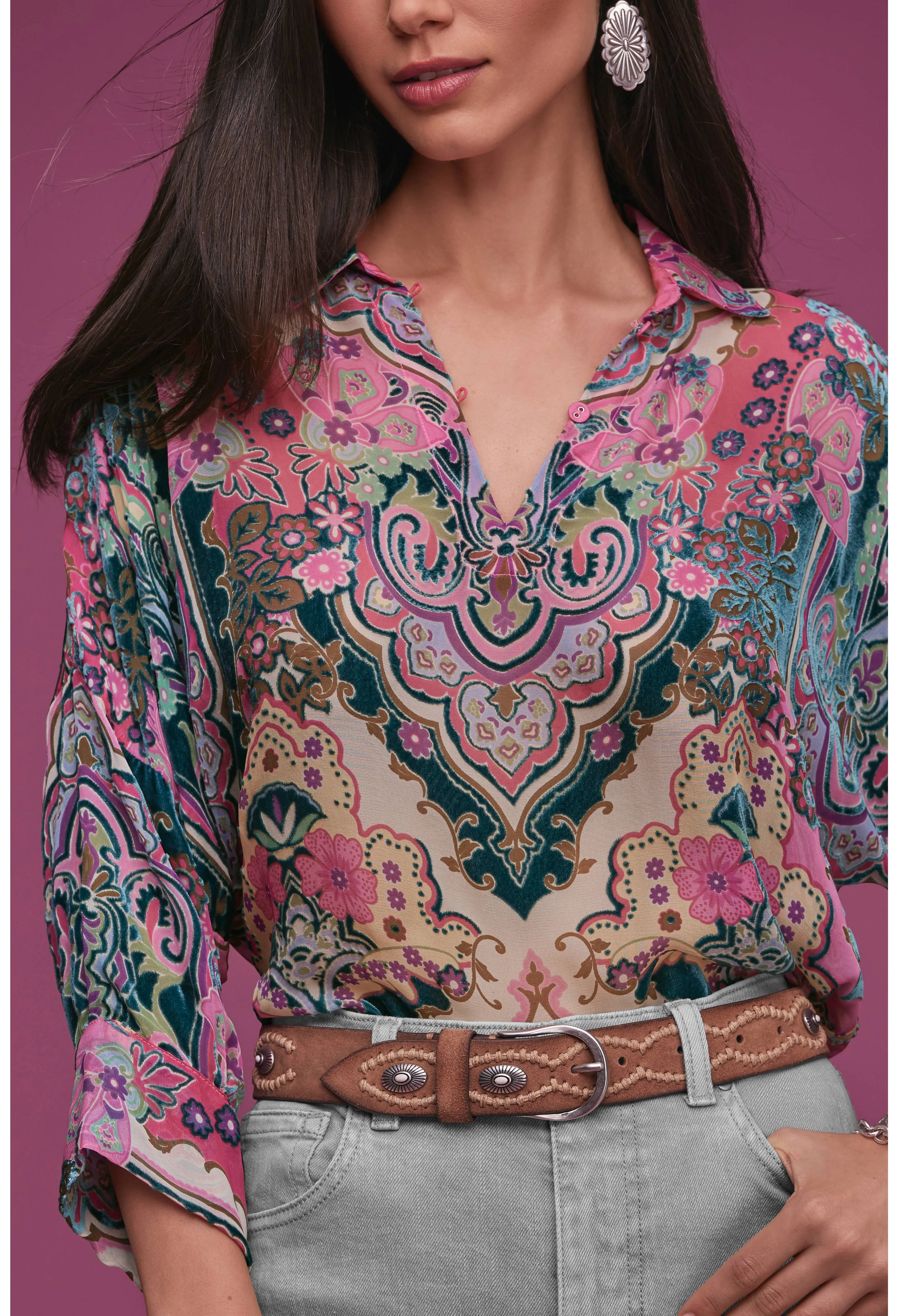 Johnny Was Marlow Burnout Blouse - Paisley Melody