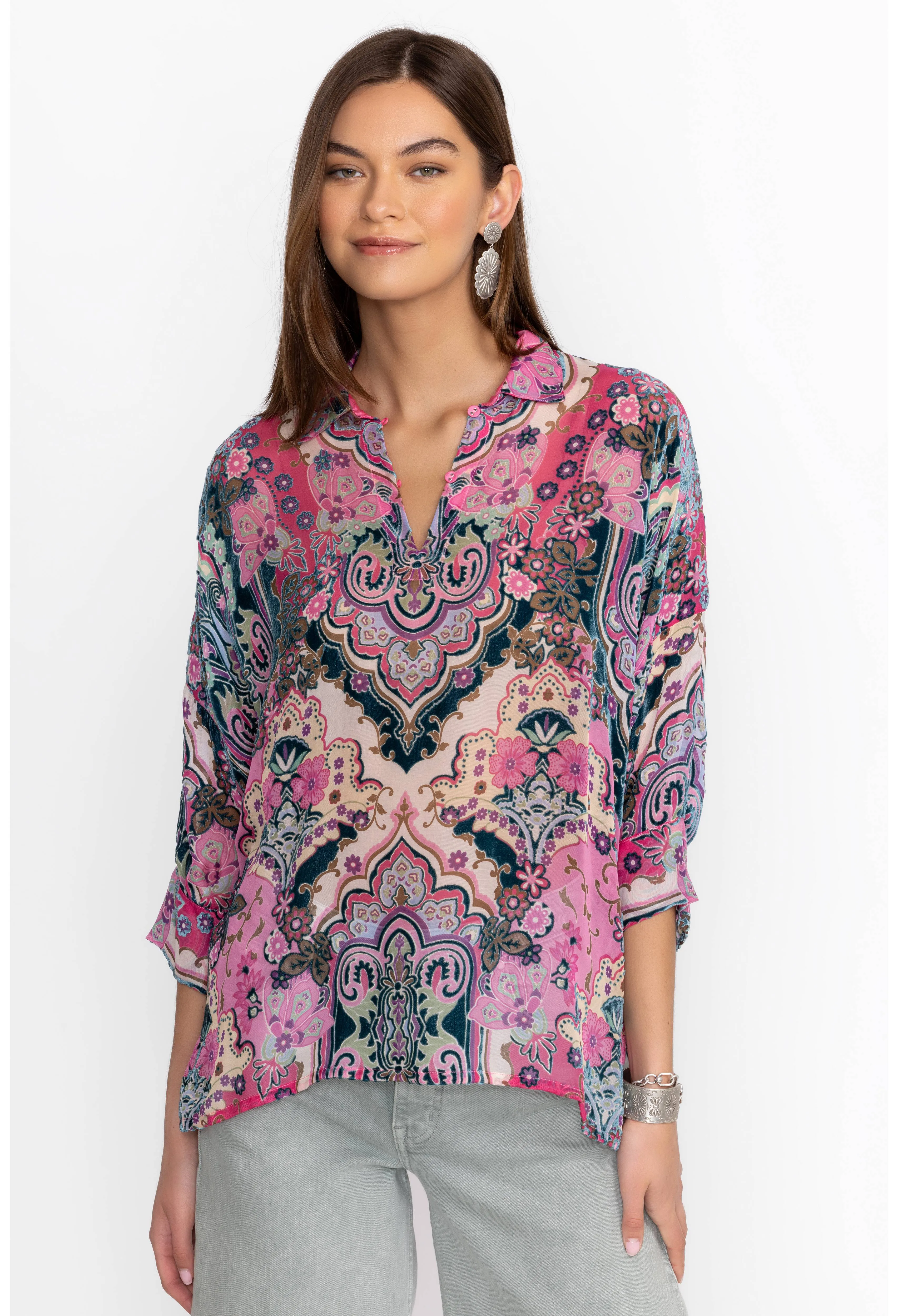 Johnny Was Marlow Burnout Blouse - Paisley Melody