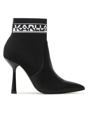 KARL LAGERFELD PANDARA SPEKULUM LOGO ANKLE HEELS IN BLACK
