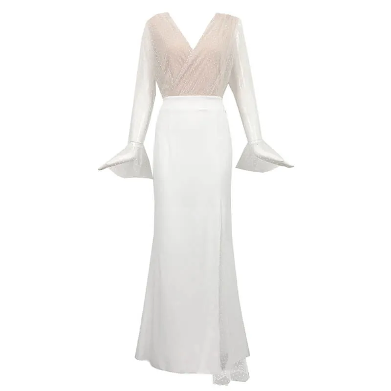 Lace V Neck See Though Mermaid Dress