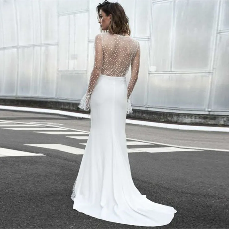 Lace V Neck See Though Mermaid Dress