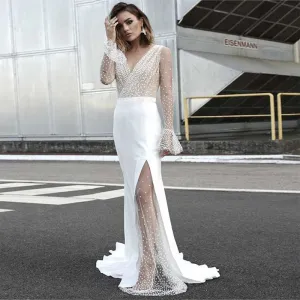 Lace V Neck See Though Mermaid Dress