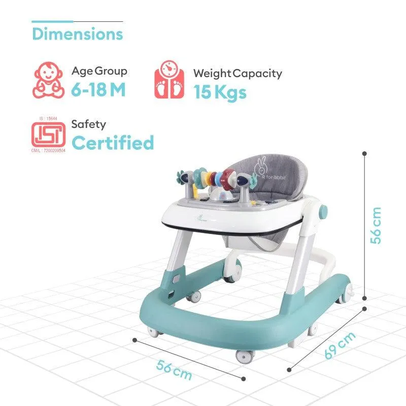 Little Feet Walker - Detachable Toy Bar/ Meal Tray With Music & Light, 2 Level Height/ 4 Level Seat Adjustment, Anti fall Brake Pads