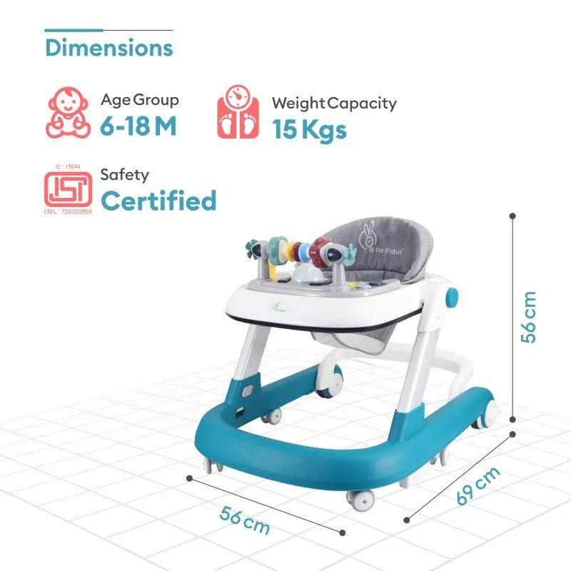 Little Feet Walker - Detachable Toy Bar/ Meal Tray With Music & Light, 2 Level Height/ 4 Level Seat Adjustment, Anti fall Brake Pads