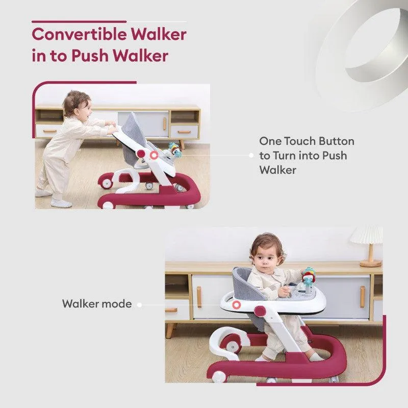 Little Feet Walker - Detachable Toy Bar/ Meal Tray With Music & Light, 2 Level Height/ 4 Level Seat Adjustment, Anti fall Brake Pads