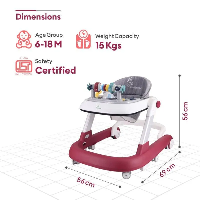 Little Feet Walker - Detachable Toy Bar/ Meal Tray With Music & Light, 2 Level Height/ 4 Level Seat Adjustment, Anti fall Brake Pads