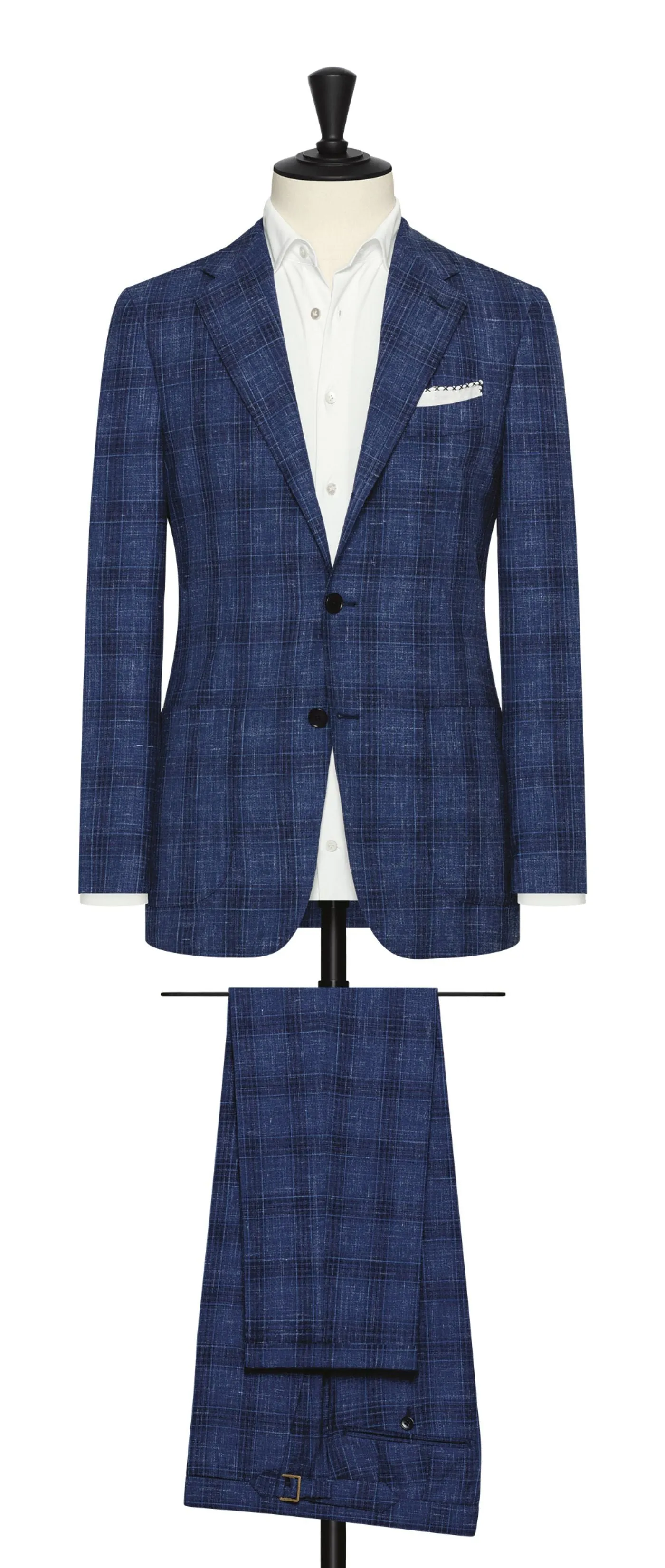 Loro Piana SUMMERTIME Two Blue Wool, Silk & Linen Tropical with Royal Blue Check