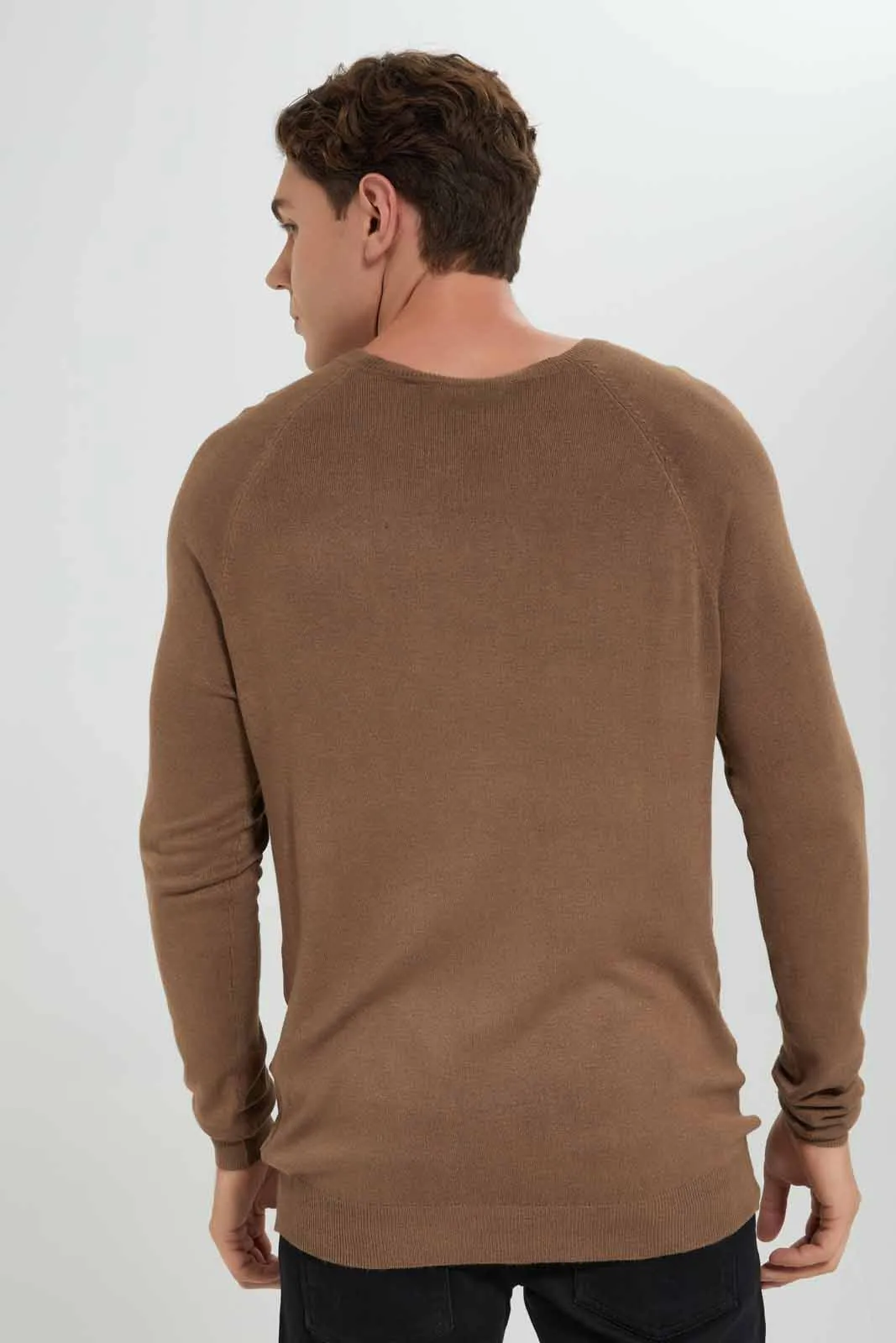 Men Brown Plain Pullover