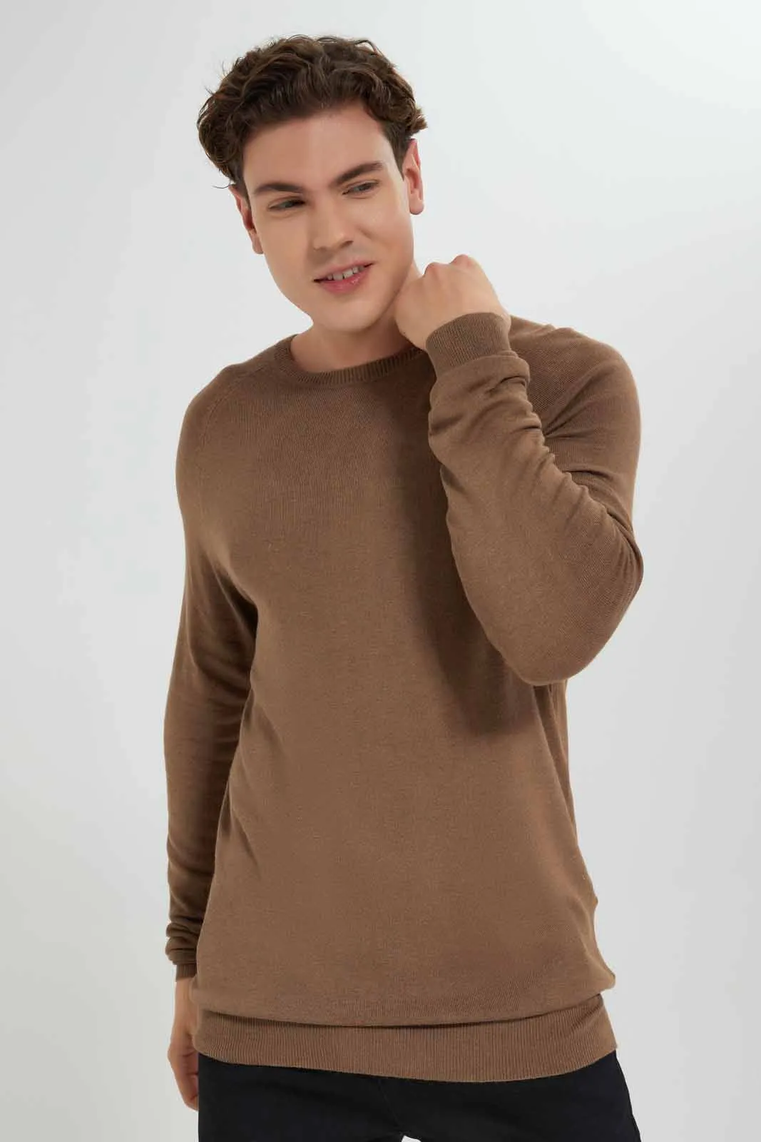 Men Brown Plain Pullover