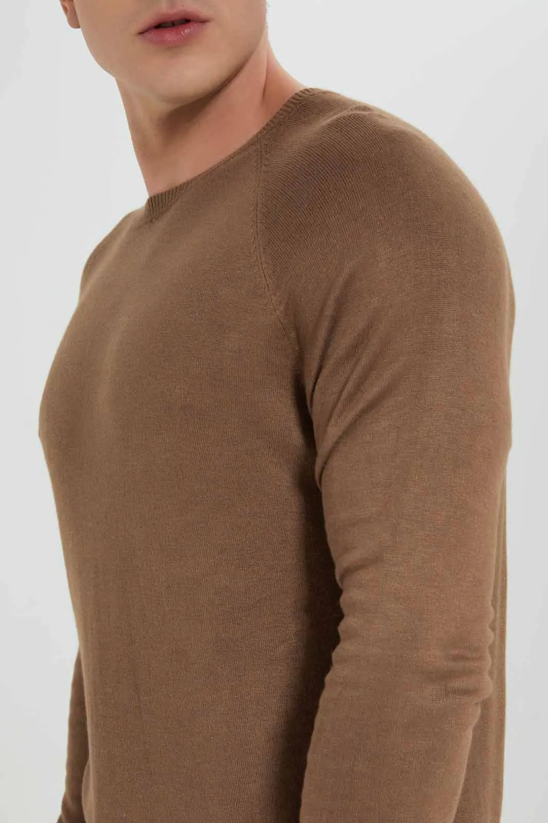 Men Brown Plain Pullover