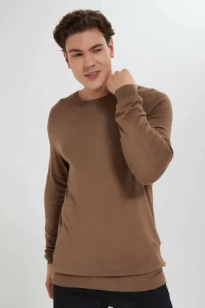 Men Brown Plain Pullover