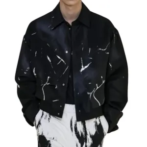 Men's Fashion Satin Printed Lapel Single Breasted Baseball Jacket 55652775M