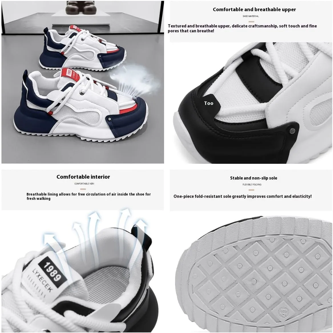 Men's Fashionable Sports Shoes, Running Shoes with Laces and Non-Slip, Suitable for Outdoor Training and Fitness, Suitable for All Seasons