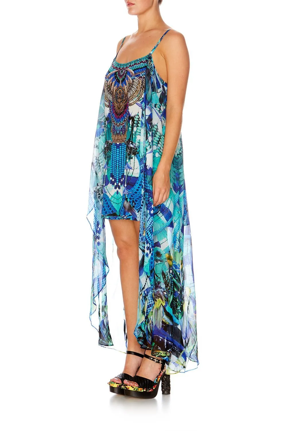 MINI DRESS WITH LONG OVERLAY AMAZON AZURE