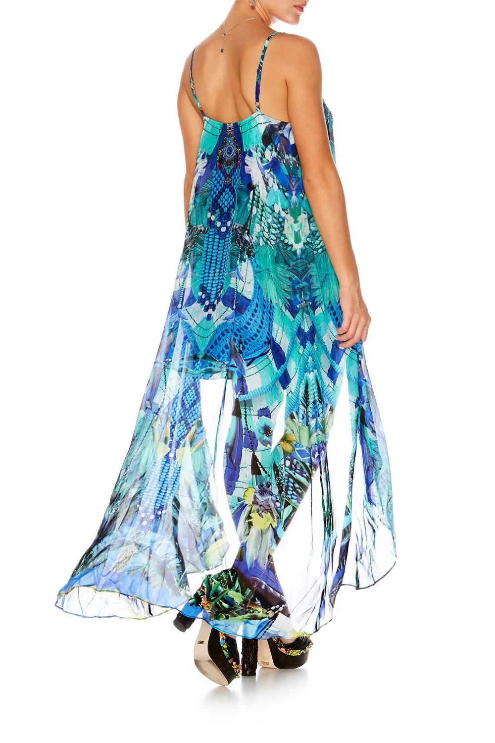 MINI DRESS WITH LONG OVERLAY AMAZON AZURE