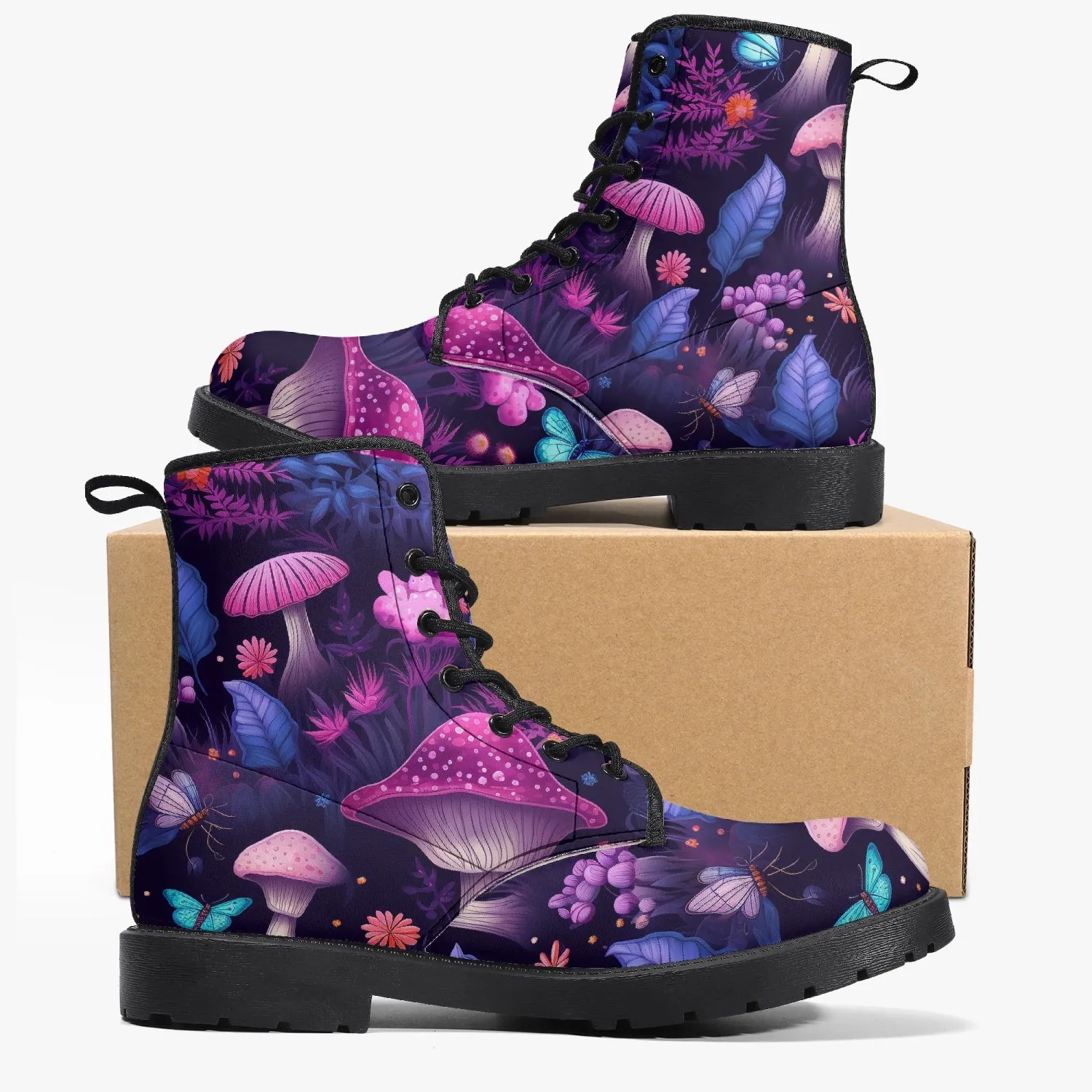 Mushroomcore Pink and Purple Toadstool Combat Boots (JPMUSHPP)