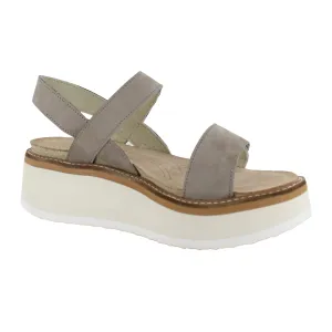 Naot Meringue Wedge Sandal (Woman) - Stone Nubuck with Off White Sole