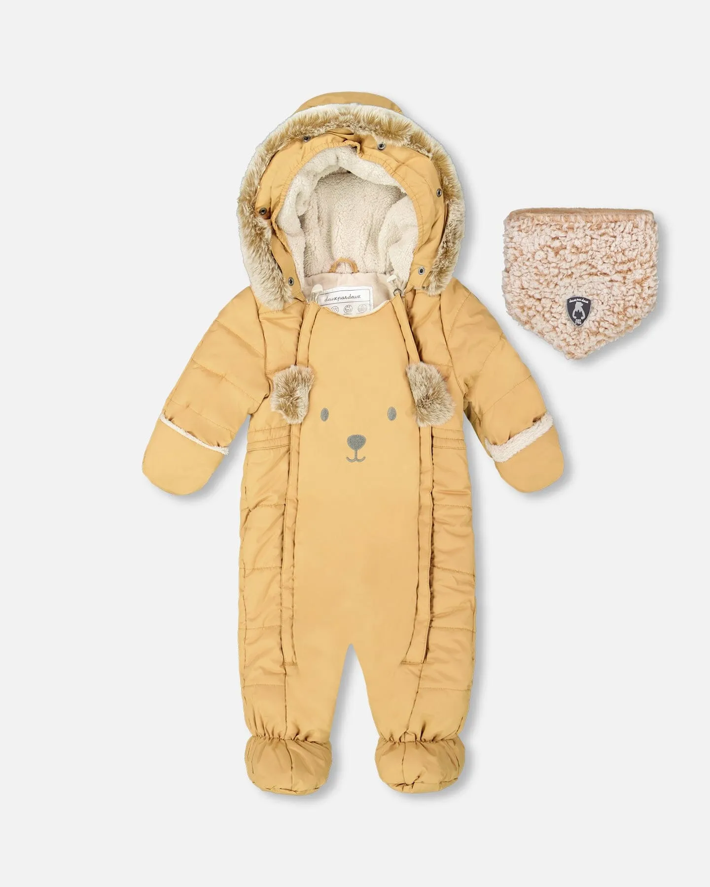 One Piece Baby Bear Face Snowsuit Doe Designed For Car Seat