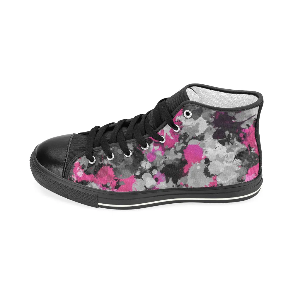 Pink and Grey Paint Splatter Hi-Top Women's Sneakers