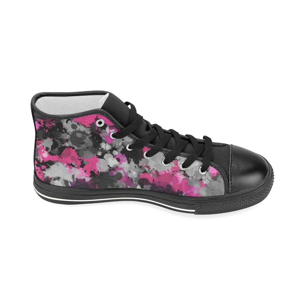 Pink and Grey Paint Splatter Hi-Top Women's Sneakers