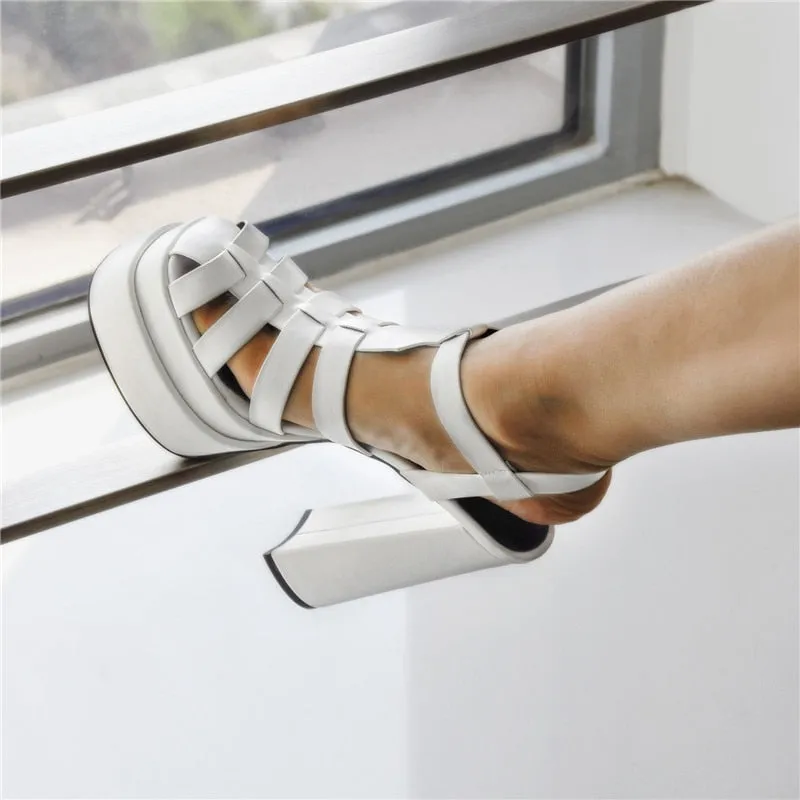 Platform Chunky Heel Hollow Out Strappy Peep Toe Sandals
