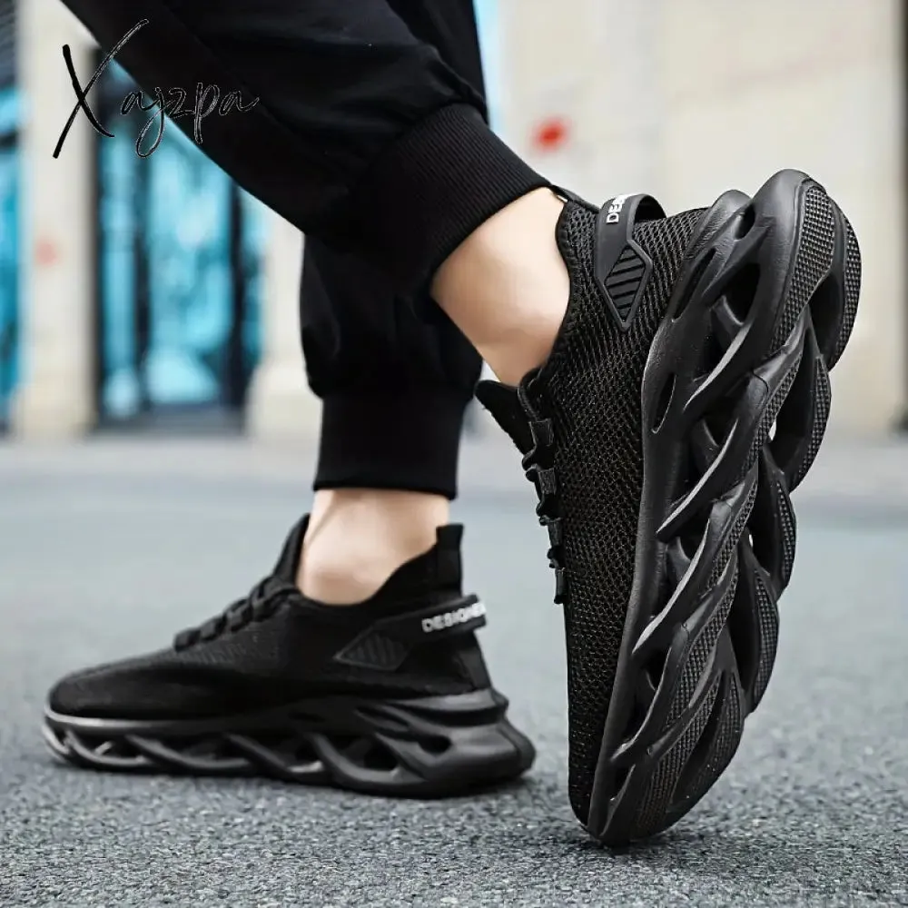Plus-Size Men's Stylish Blade Sneakers – Comfy & Breathable Knit, Non-Slip EVA Sole, Secure Lace-Up