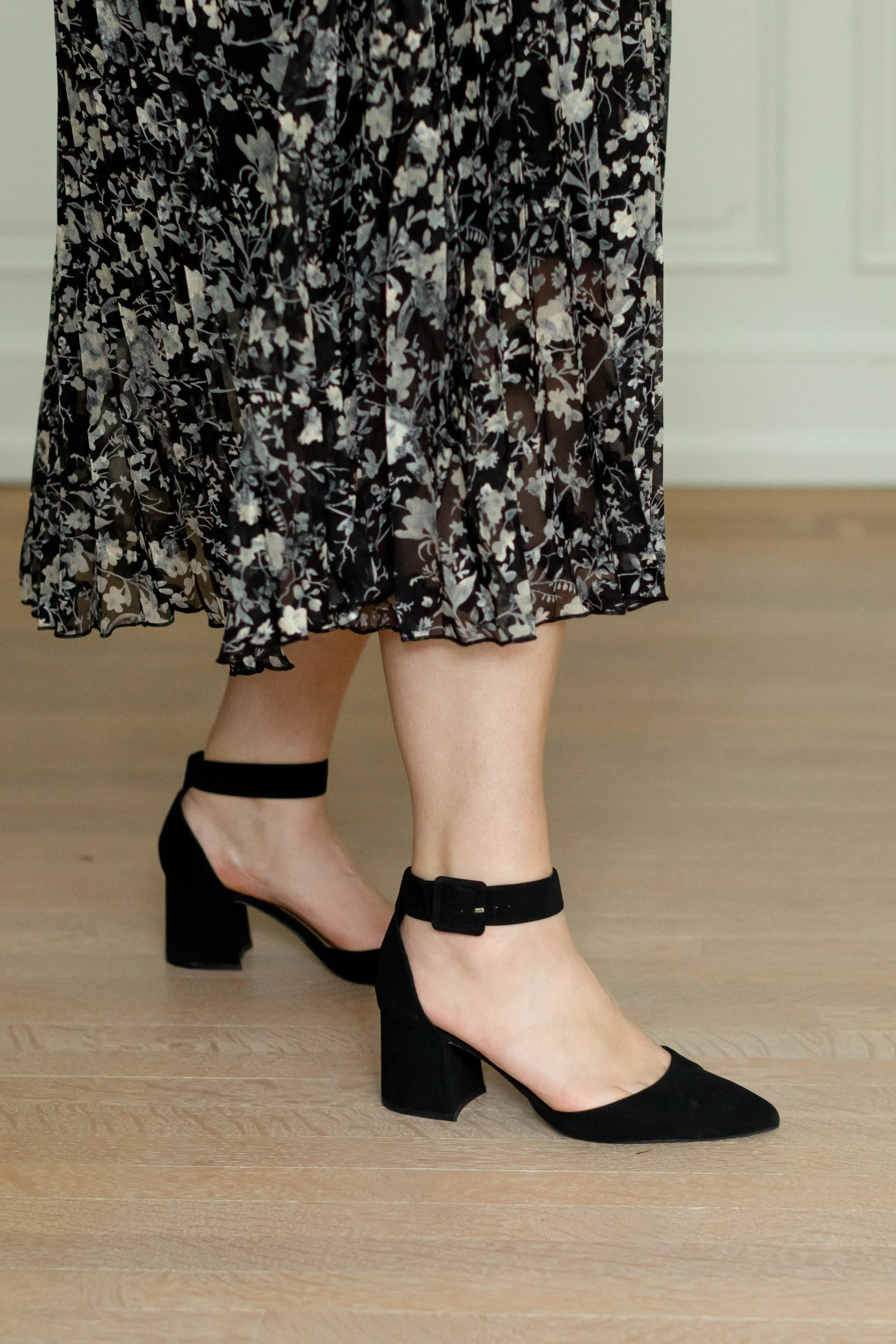 'Prescott' Suede Ankle Strap Heels in Black