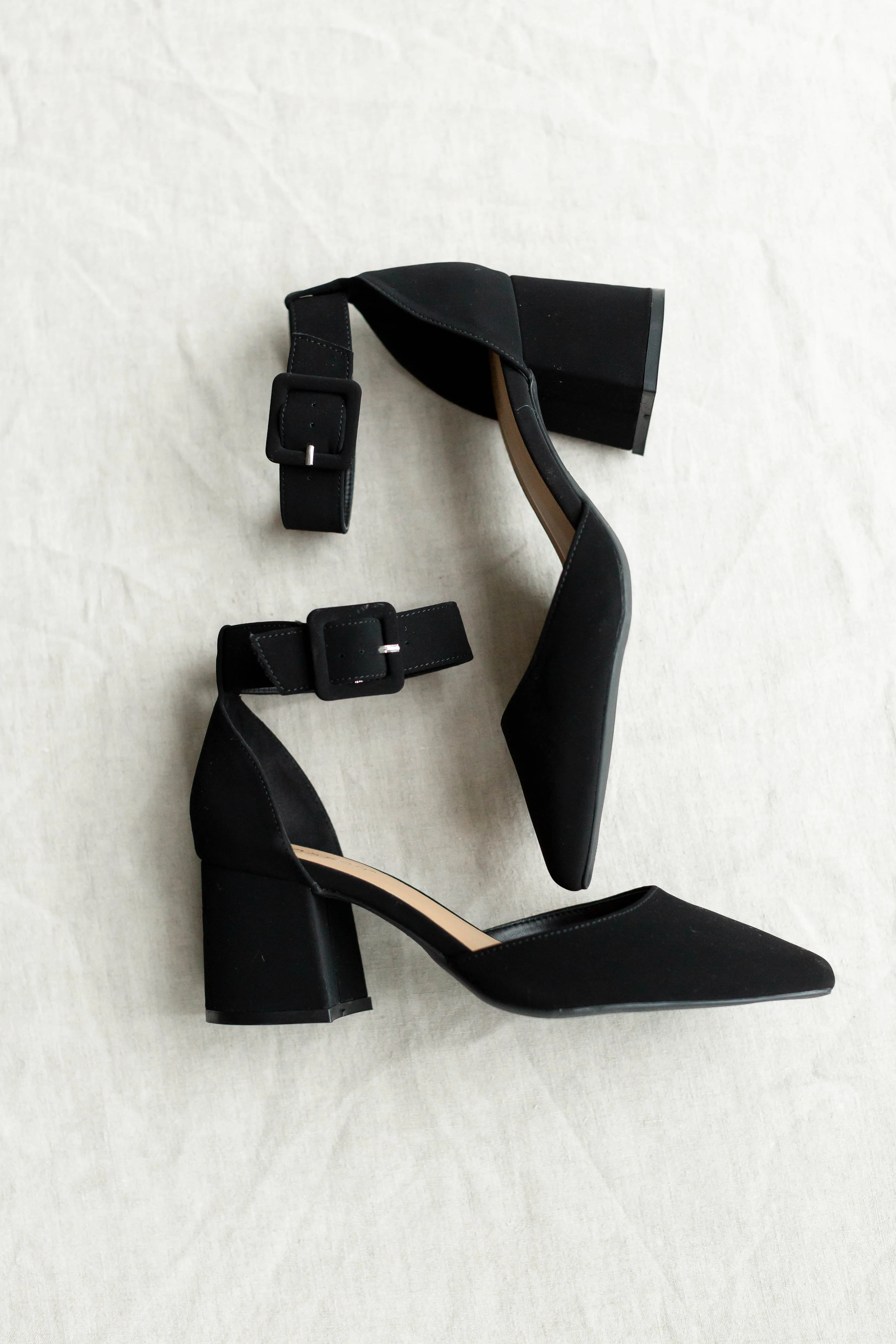 'Prescott' Suede Ankle Strap Heels in Black