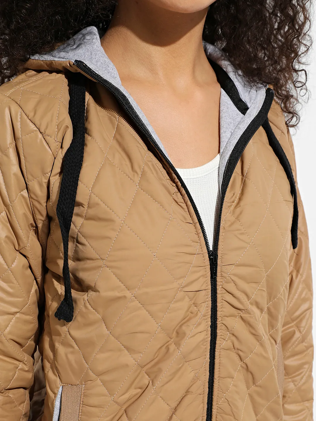 Quilted Puffer Jacket With Ribbed Hem