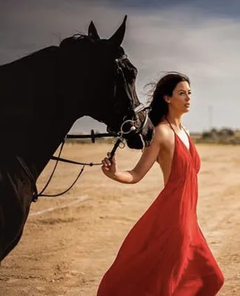 Red Halter-Neck Chiffon Dress