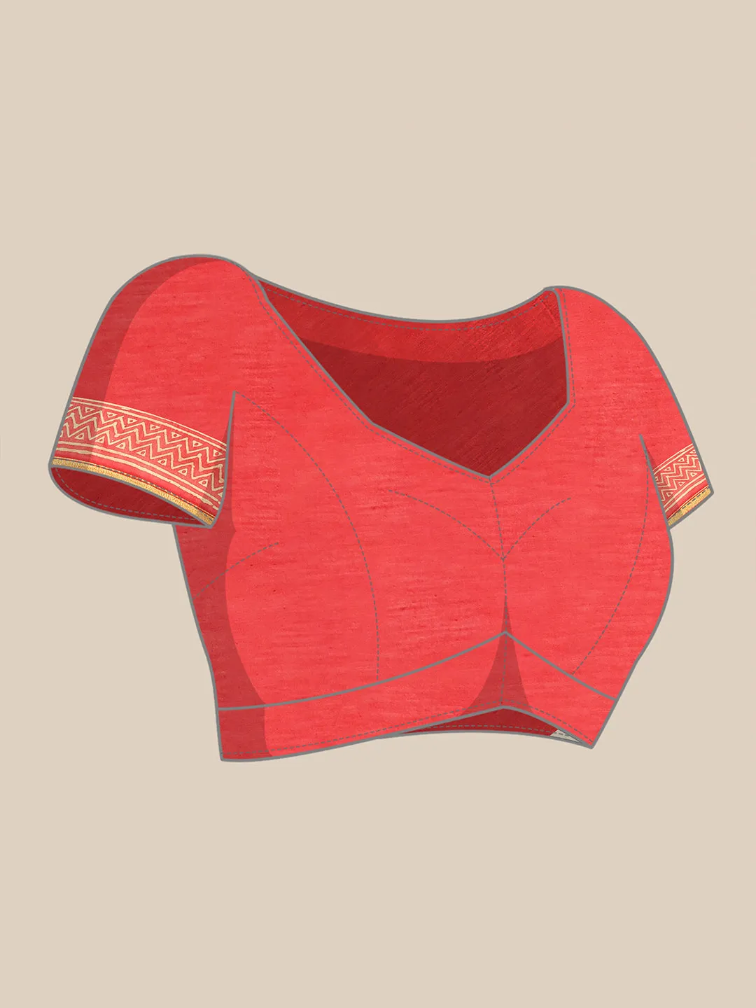 Red Hand Block Chanderi Silk Saree