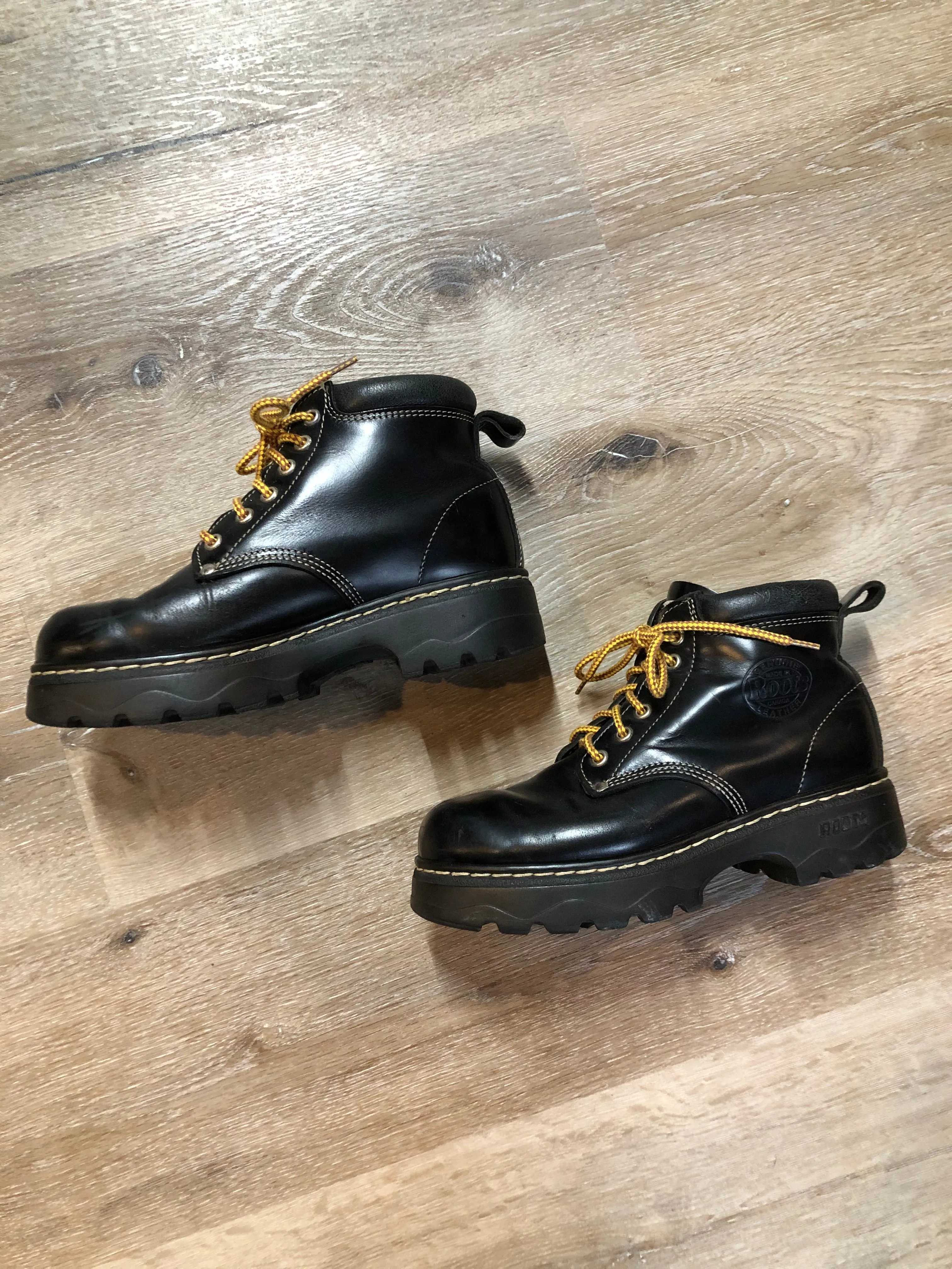 Roots Tuff Black Smooth Leather Hiking Boots, Made in Canada, SOLD
