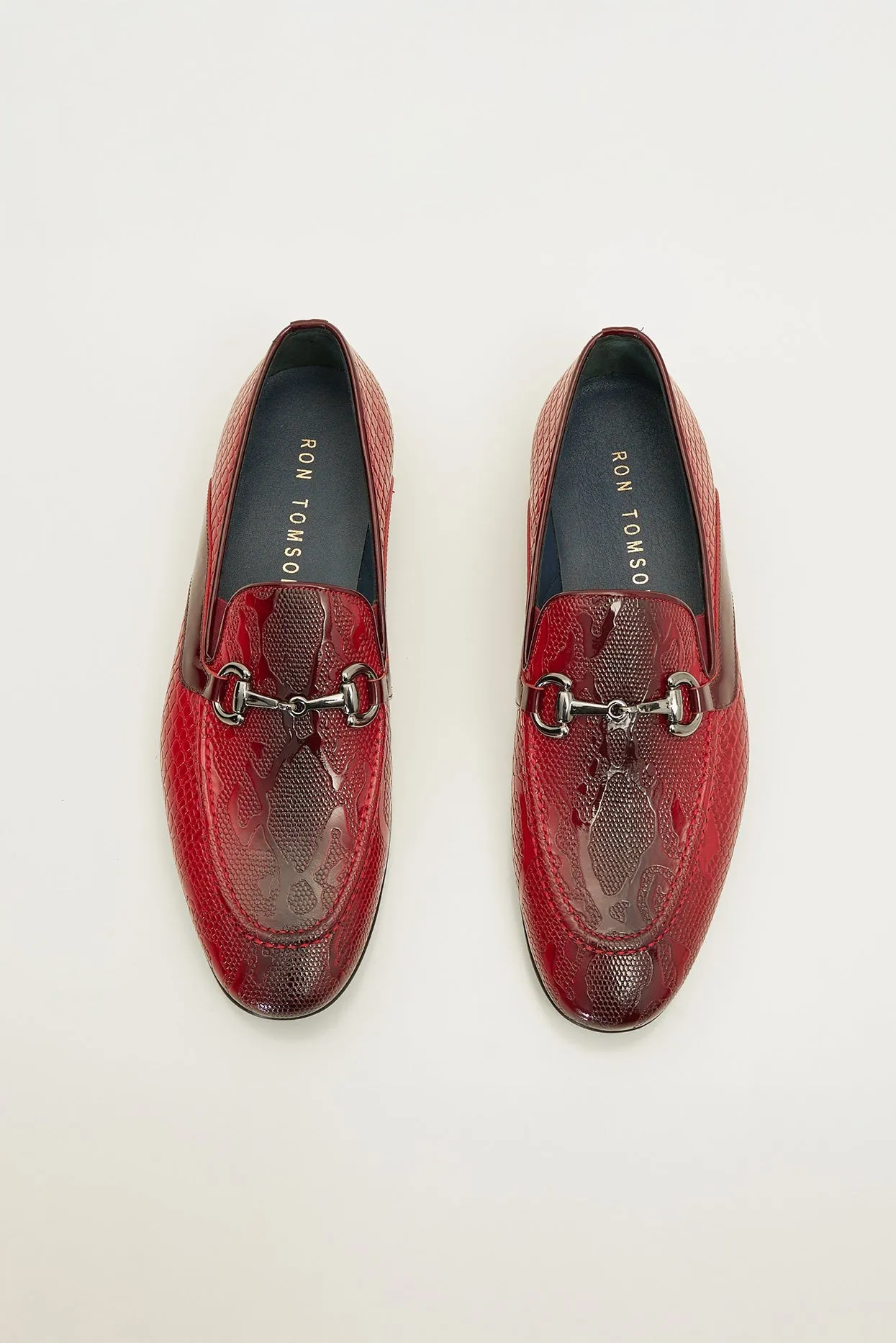 Snake Embossed Leather And Silver Metal Bit Loafer - Valentine Red