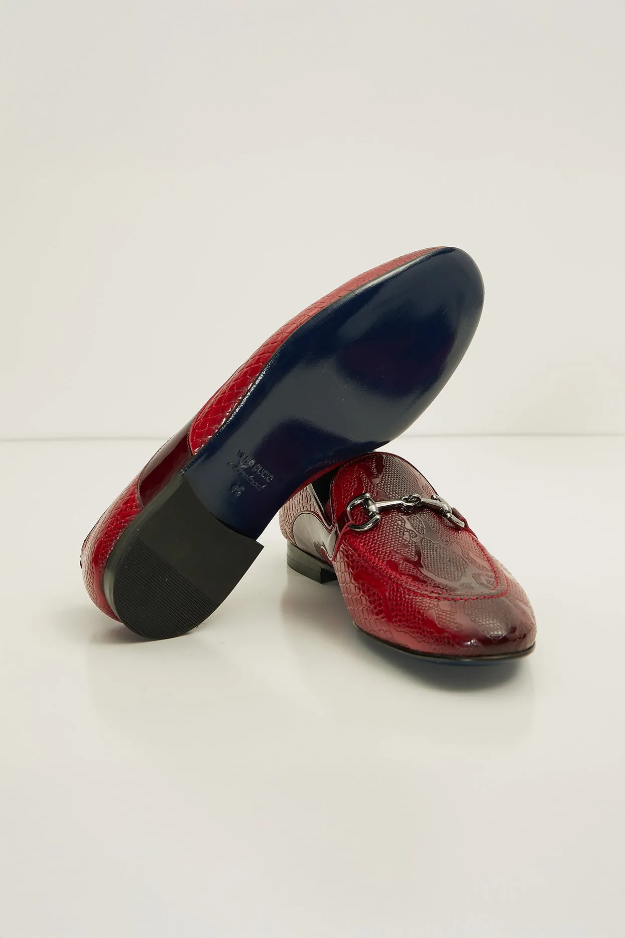 Snake Embossed Leather And Silver Metal Bit Loafer - Valentine Red